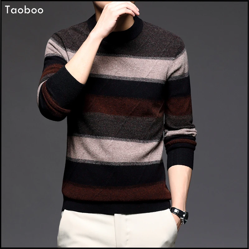 Taoboo Casual Men's Sweater O-Neck Business Striped Slim Fit Knittwear Fashion Spring Fall Sweater Pullovers Men's clothing