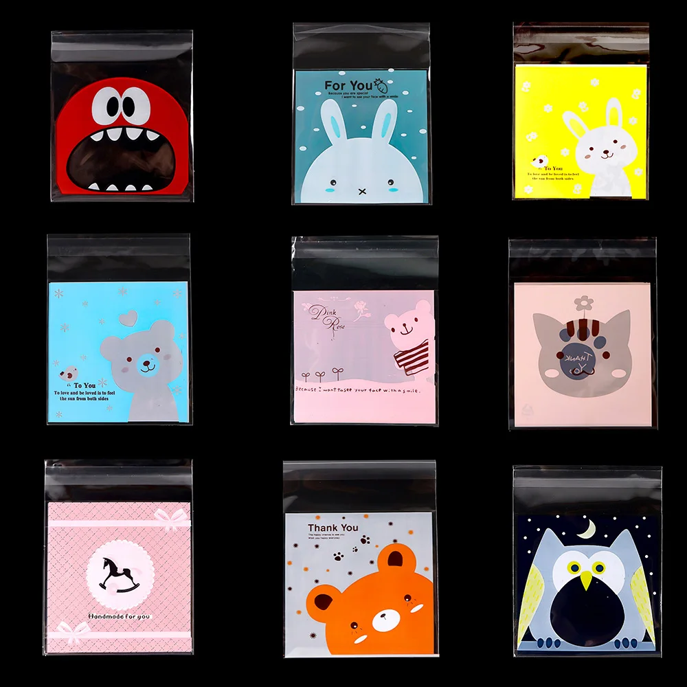 50/100 pcs 10x13cm Opp Self-Stick Transparent Packing Bear Owl Cookie Candy Wedding Birthday Christmas Party Gift Bag Wholesale