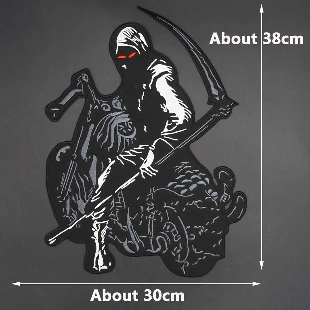 Large Death Sickle Embroidered Sewing Label Punk Biker Patches Clothes Stickers Apparel Accessories Badge