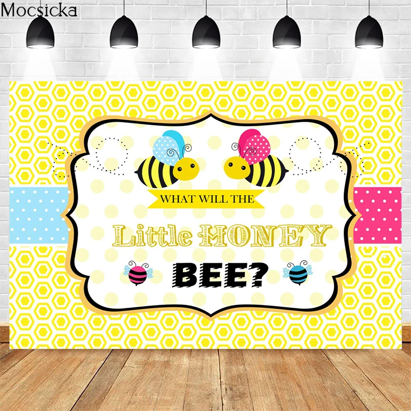 Mocsicka Gender Reveal Photography Background Little Bee Decoration Baby Shower Child Portrait Studio Photo Backdrop Banner
