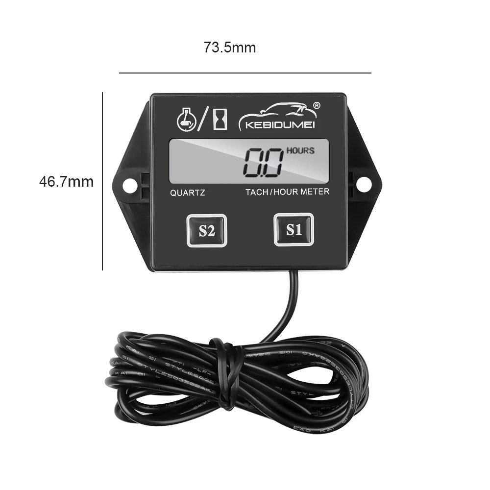 Kebidumei Digital Engine Tach Hour Meter Tachometer Gauge Engine RPM LCD Display For Car Motorcycle Stroke Engine Boat ATV moto