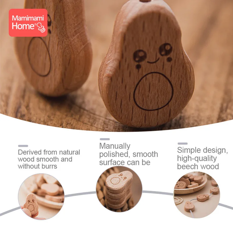 Cuentas de madera para mordedor de bebé, cuentas de aguacate de haya, collar de cadena de chupete de dentición DIY, accesorios de madera sin BPA,