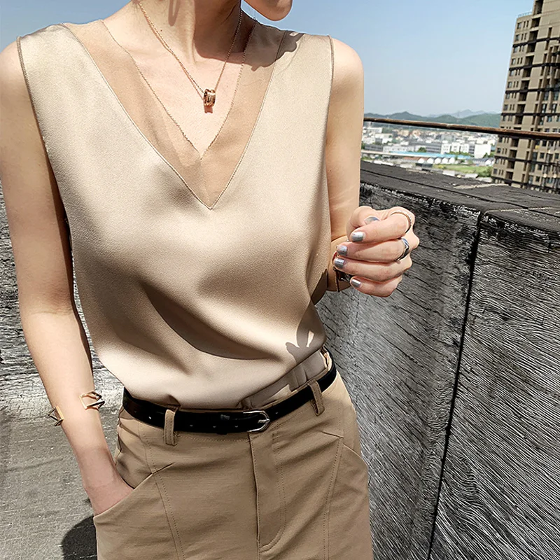 Women's Black Blouses Summer Elegant Tunic Vintage Office Satin Silk Blouse Basic Chiffon Tops Shirt 2026 For Women