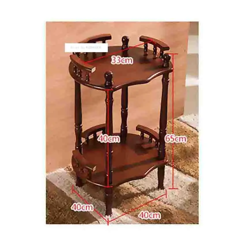 New Modern Chinese Solid Wood Coffee Table Multipurpose Shelf Flower-shaped Brown Double-layer Rack Side Corner Shelf Tea Rack