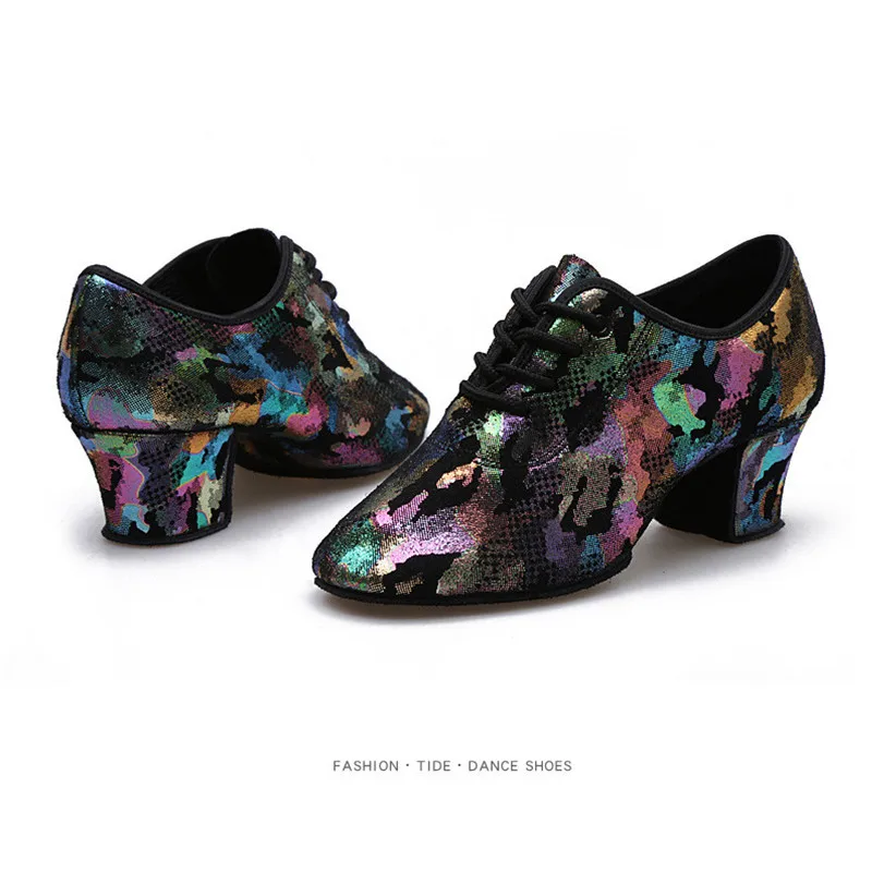 Feminino senhora menina interior ao ar livre oxford couro superior chunky calcanhar sapatilha 5cm salto alto ballroom moderno sapatos de dança latina