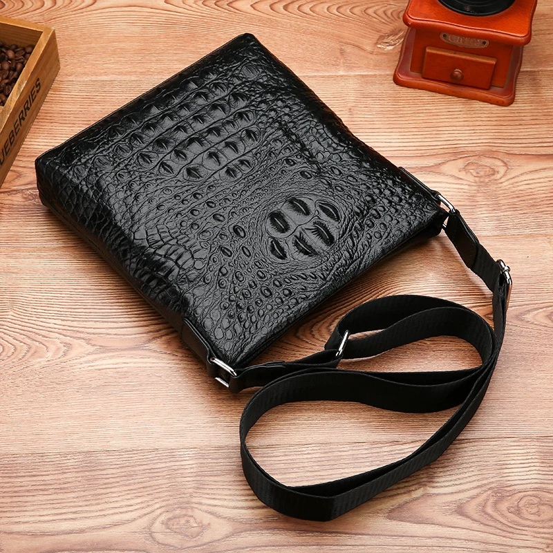 Real Leather Business Casual Vertical Shoulder Bag for Men Fashion Crocodile Pattern Man Shoulder Bag Fashion Man\'s Bag