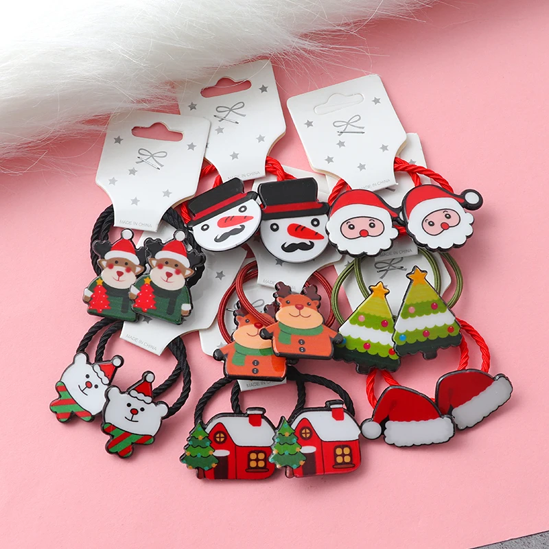 New 2Pcs Christmas Hair Bands Girls Elastic rubber band Hair Accessories Children Hairpins Cute Headwear Kids Scrunchies Gift