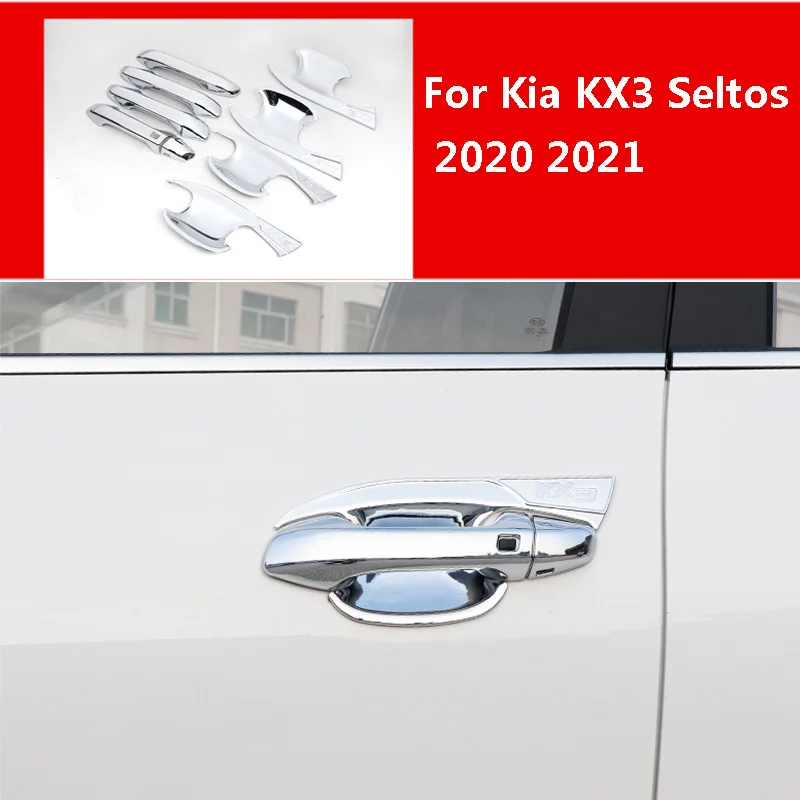 

For Kia Seltos KX3 2020 2021 2022 Car ABS Chrome Handle Protective Cover Door Handle Outer Bowls Car Decoration Accessories