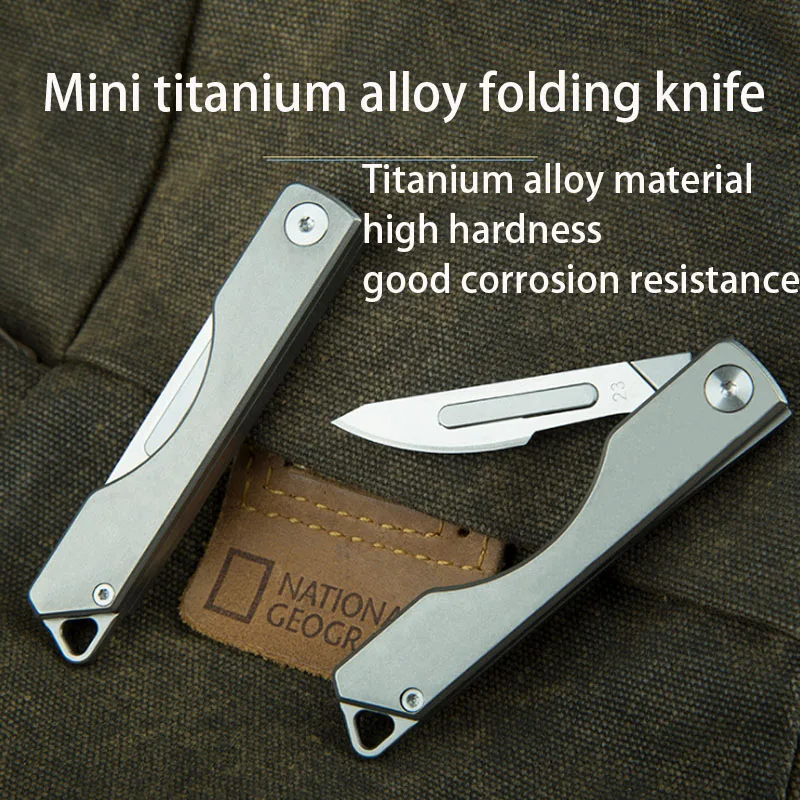 Mini Titanium Folding Scalpel Knife + 10pcs Blade EDC DIY Hand Tools Box Cutter Replaceable Blade Utility Pocket Knife