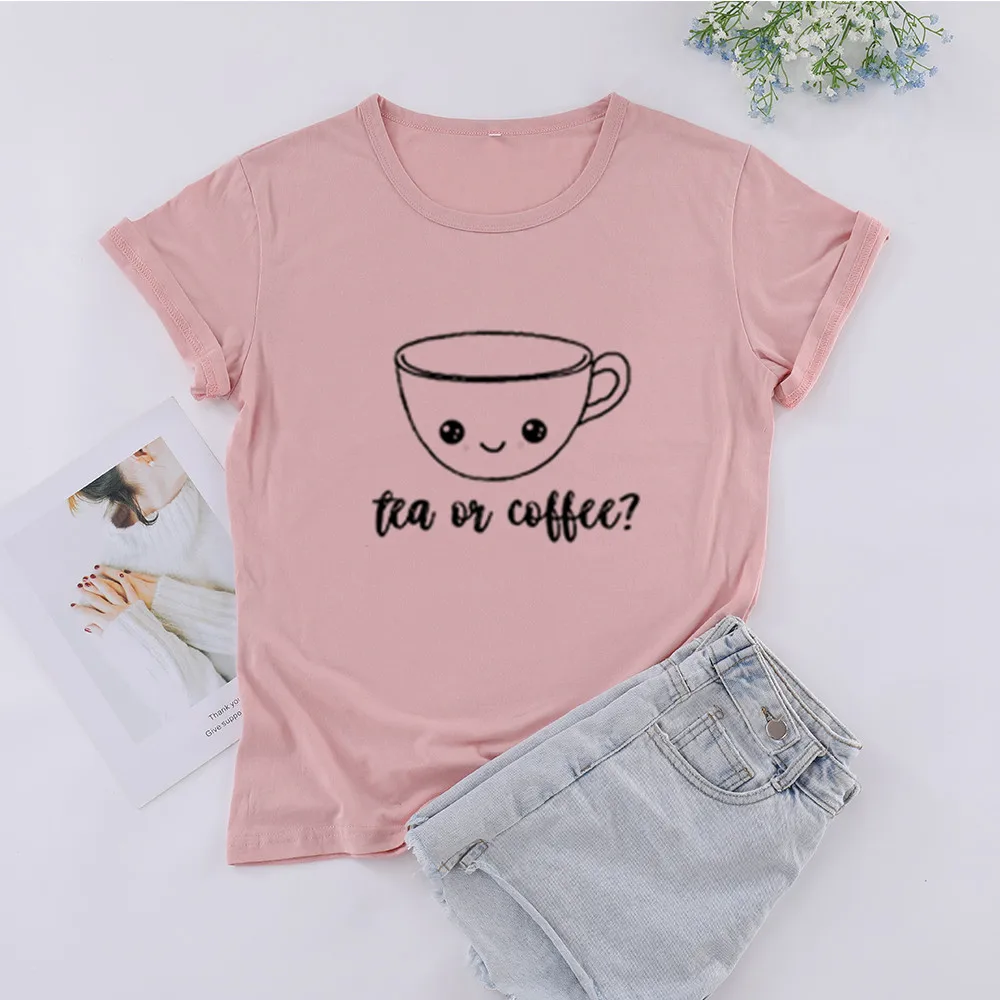 

tea or coffee letter T-shirt 100% cotton short sleeve crewneck funny Choose creative top tees t shirts for women Ladies girls