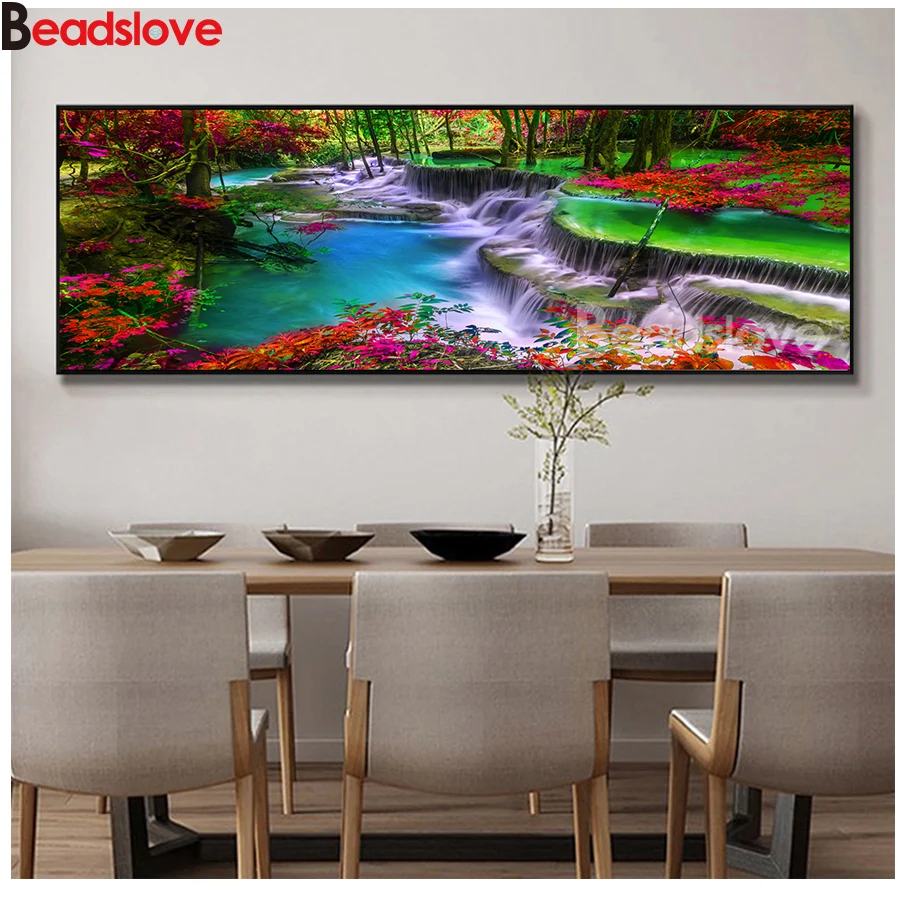 

large Needlework 5d Diamond Painting waterfall forest landscape Diamond Embroidery All Drill Rhinestone Mosaic Natural Picture