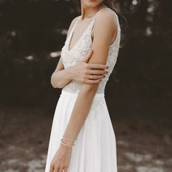New Romantic Summer Bridal Dress Backless Chiffon Sleeveless Lace Deep V-neck Wedding Dress Can Be Customized Color