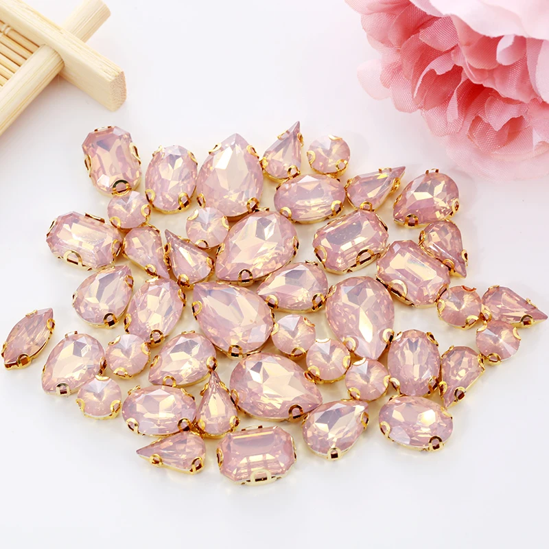 Mixed 50pcs Gold Champange Opal Rhinestones With Claw Plastic Resin Sew-on Champange Stone For Decoration Diy Shoes Accessories