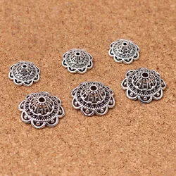 50pcs/lot Pretty Tibetan Silver Hollow Out Craftwork Bead Caps 14mm 19mm High Quality Metal Tassel End Cap DIY Jewelry Findings