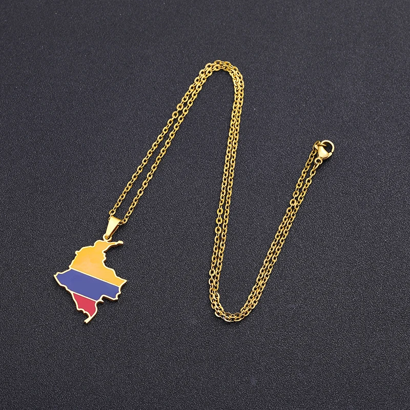 Stainless Steel Colombian Map Flag Pendant Necklaces Gold Silver Color Country Men Women Map Jewelry Gift