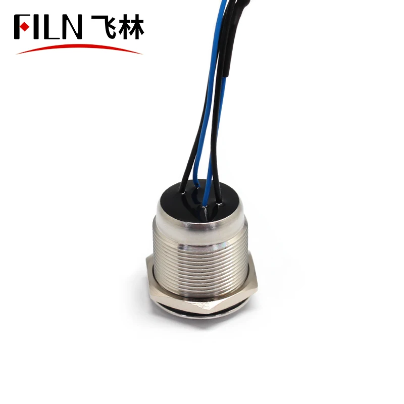 FILN 22mm 12V Ring LED Momentary Or Lactching Stainless Steel IP68 Waterproof Metal Potted Push Button Switch with wire