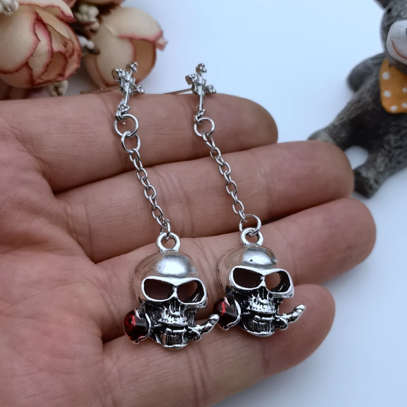 New Gothic Skull Rose Blood Red Drop Oil Earrings Black Halloween Earrings