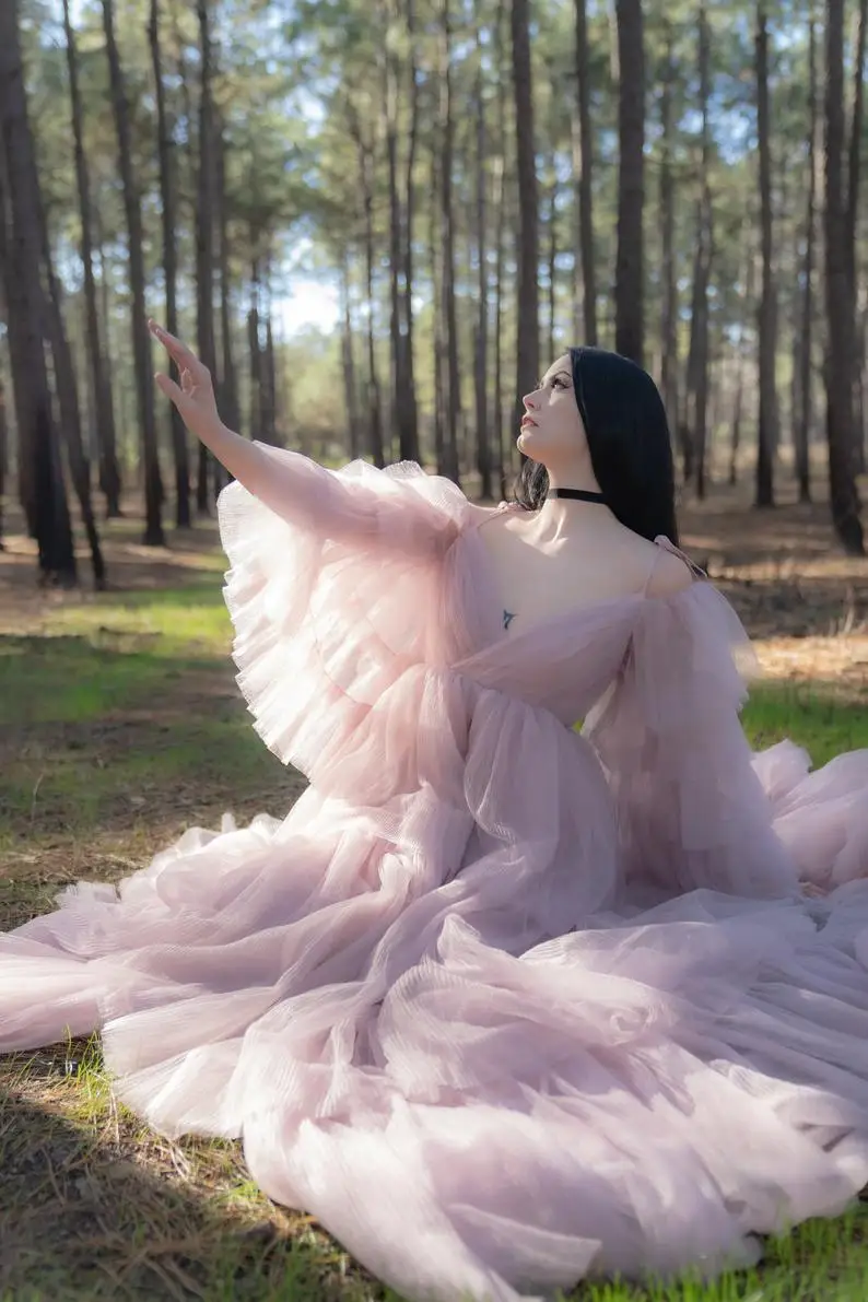 Robes de maternité en Tulle pelucheux pour mariée, sur mesure, à lacets dans le dos, Robes de soirée pour femmes enceintes, séance Photo, peignoir de fête d'anniversaire