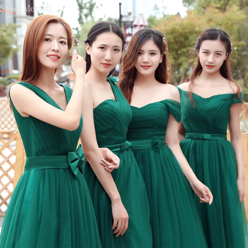 J085-vestidos de dama de honor verde hechos a medida, traje de fiesta de boda, baile de graduación, Vestido largo de tul para mujer, dulce recuerdo