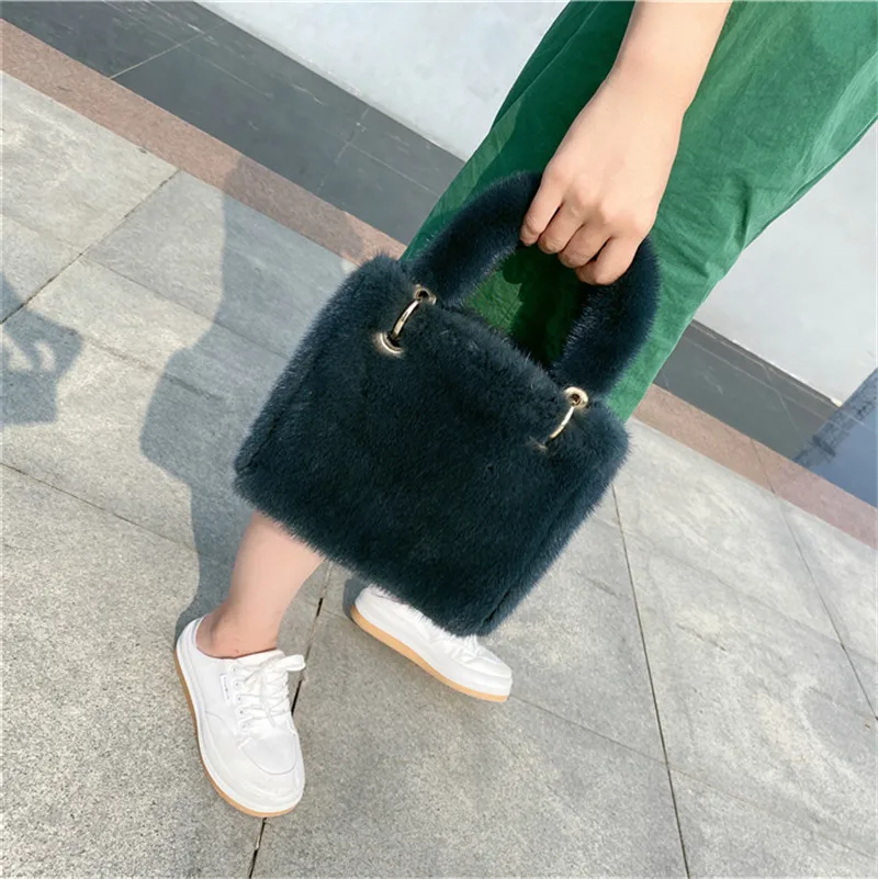 New Mink Fur Bag Leather Grass Mink Fur Bag Can Be Hand-Carried Shoulder Messenger Bag Temperament Versatile Style