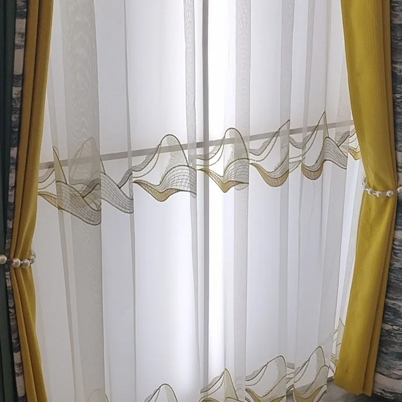 Fresh Wave Sheer White Embroidery Curtains Tulle for Bedroom Living Room Window Screens Lace Volie Romantic Gauze for Balcony