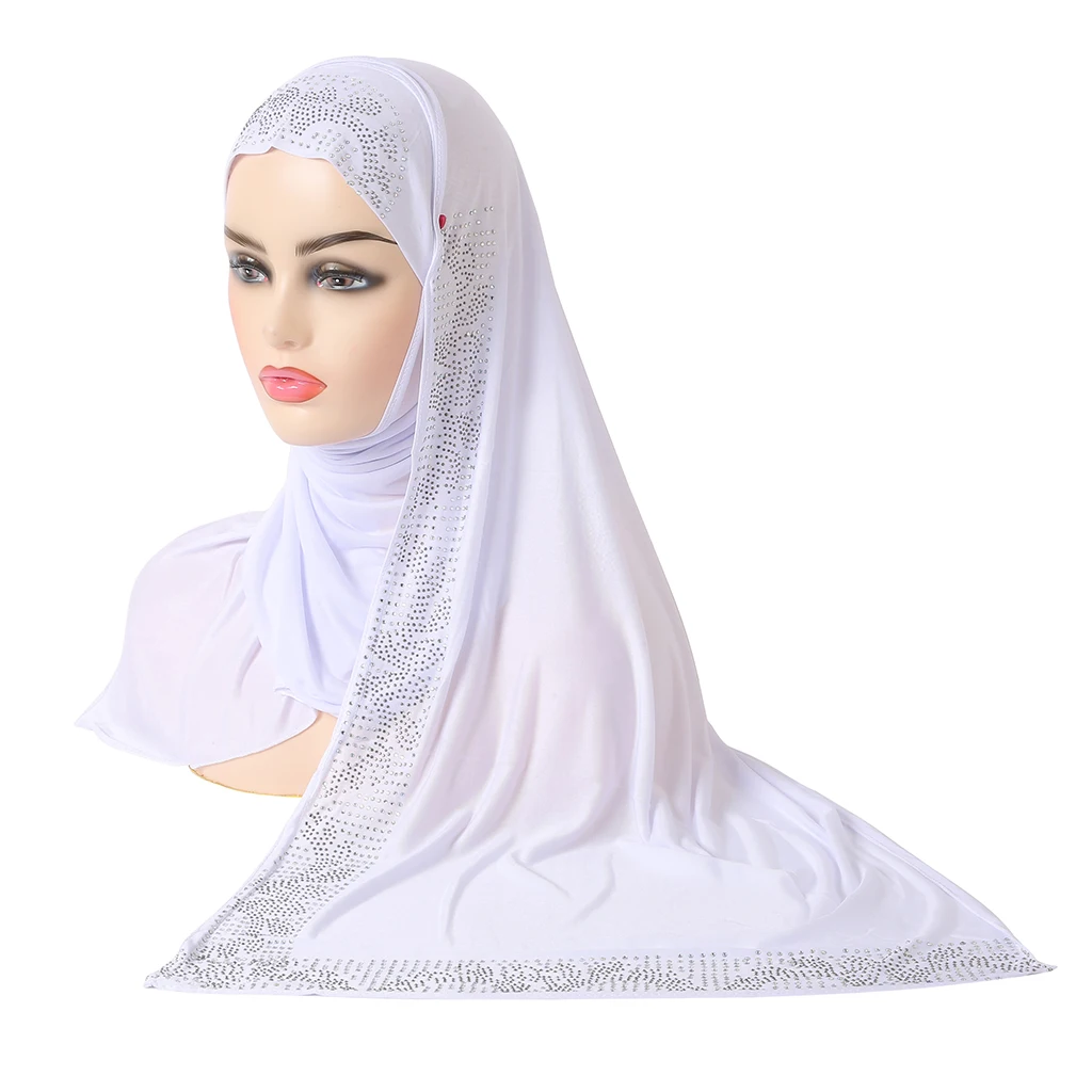 H287 Amira pull on Hijab with shawl wrap pray Headscarf with stones muslim scarf islam Full Cover Hat Turban Caps Bonnet