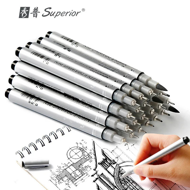 Superior 10 PCS Black Pigma Micron Pen Waterproof Hand-Drawn Design Sketch Needle Pen Fineline Pen Supplies