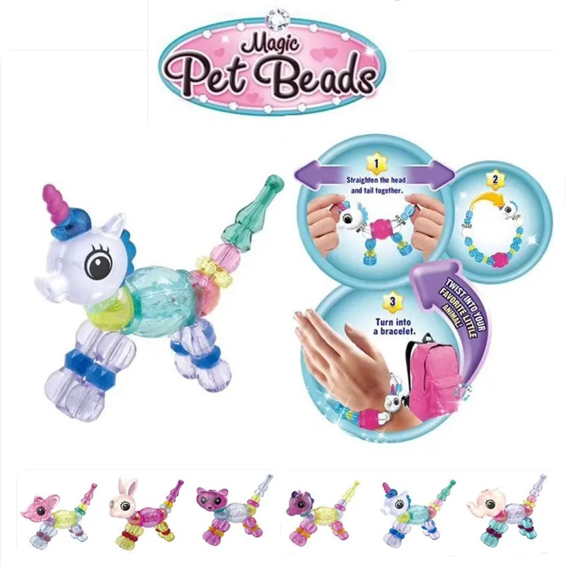 Pulseras de animales mágicos con forma de unicornio, colgantes de cuentas de mascotas mágicas, pulseras de transformación DIY, collar de juguete para niñas