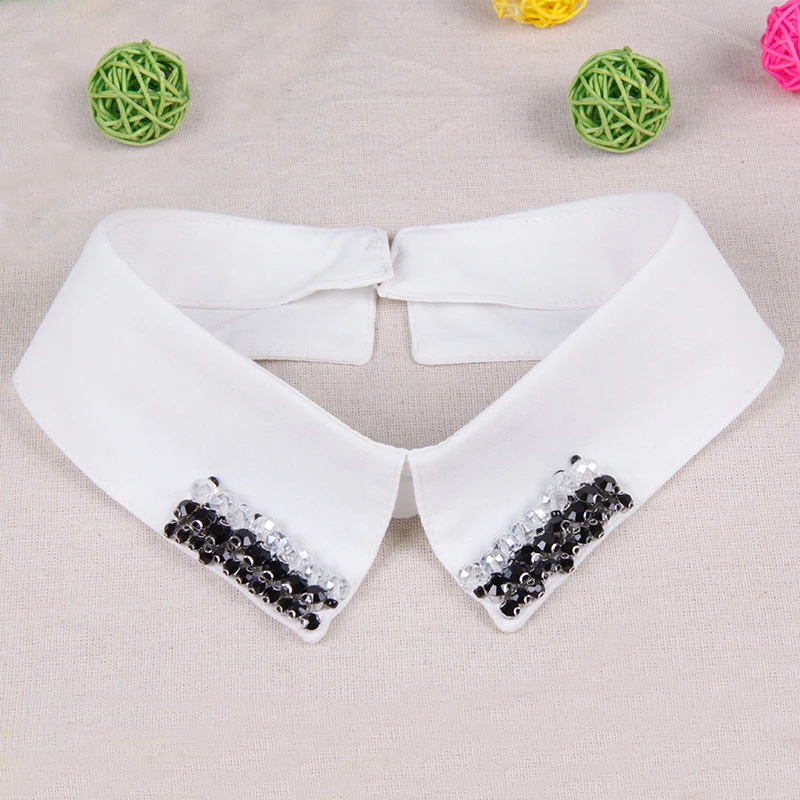 

Simple White Women Lapel Fake False Collar Rhinestion Sewing Bead Handmade Detachable Collar Shirt Removable Chocher Collar Ties