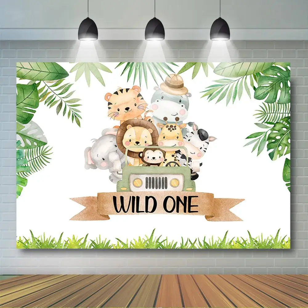 

Safari Wild One Birthday Backdrop Boy's 1st Birthday Party Decor Jungle Animal Drive By Birthday Parade Background