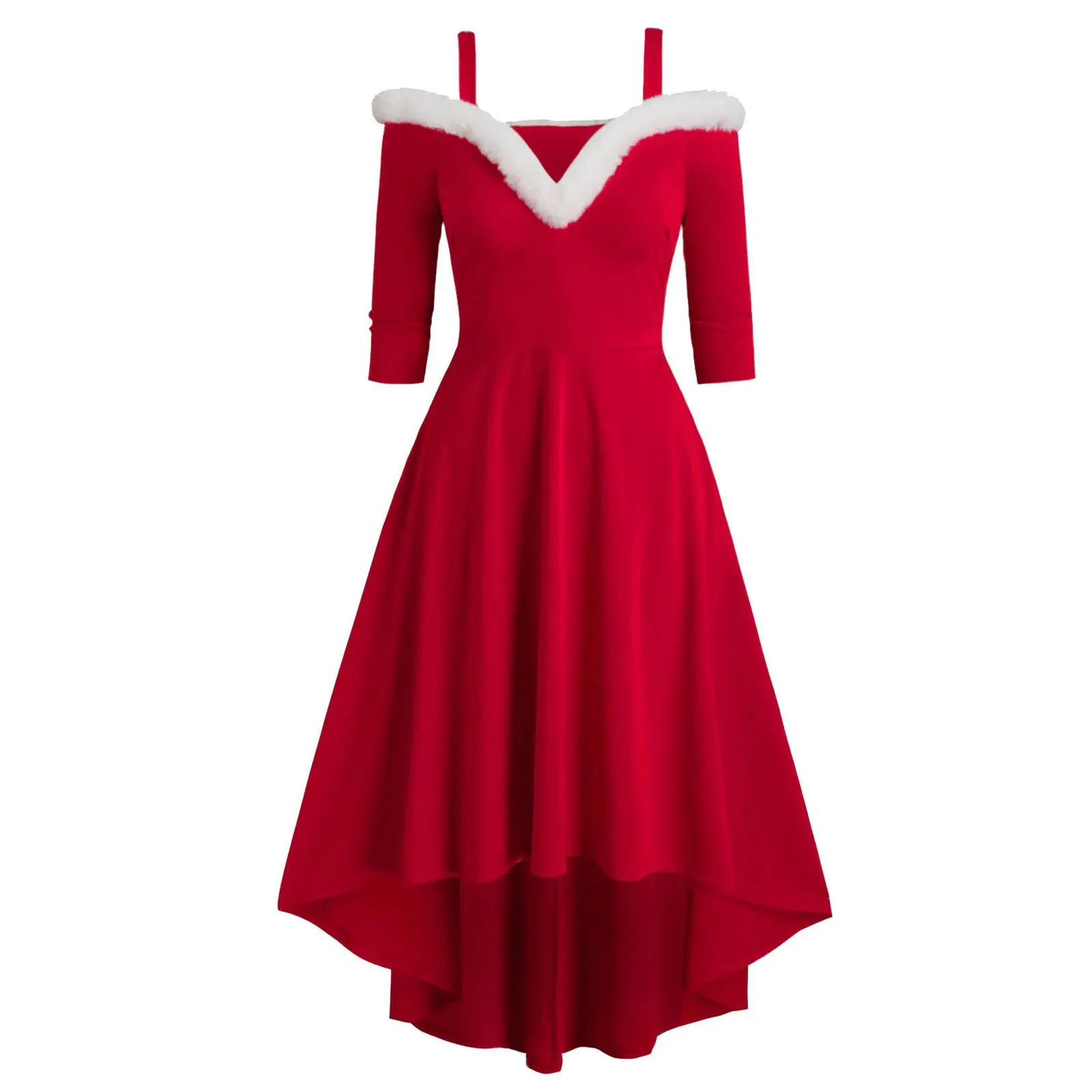 Mulheres Tamanho Grande Vermelho Vestidos de Natal, Camisola Vintage, Vestido Meia Manga, Roupa Feminina, Monocromático, S-3XL