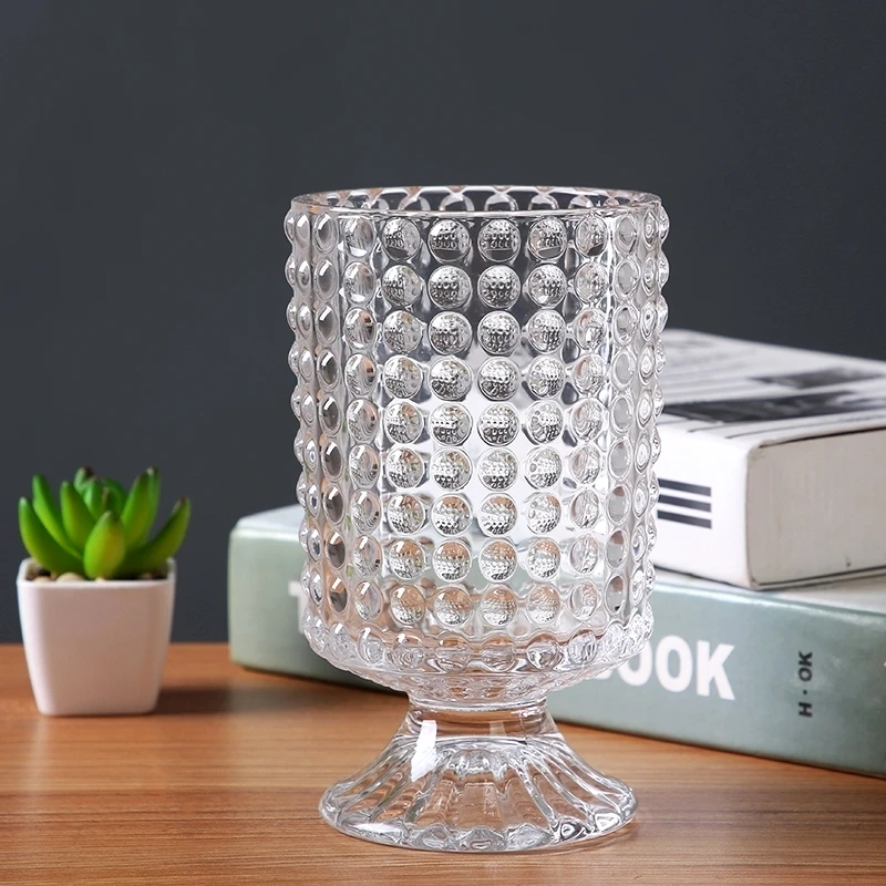 Embossed Pattern Glass Vase Decorative Goblet Flower Pitcher Hydroponics Glassware Ornament Home Embellishment Craft Accessories