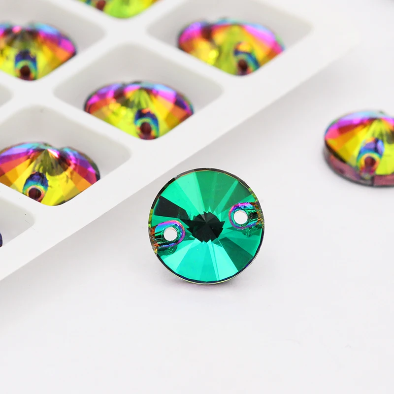 Volcano Color Round Rivoli Crystal Glass Rhinestones  Sew On Rhinestones For Sewing On Wedding Dress & DIY Jewelry Accessories