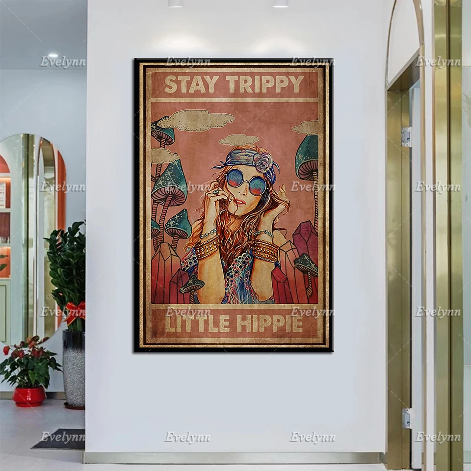 

Hippie Girl Prints | Stay Trippy Little Hippie Canvas, Hippie Girl Home Decor, Flower Children Gift, Vintage Poster, Wall Art