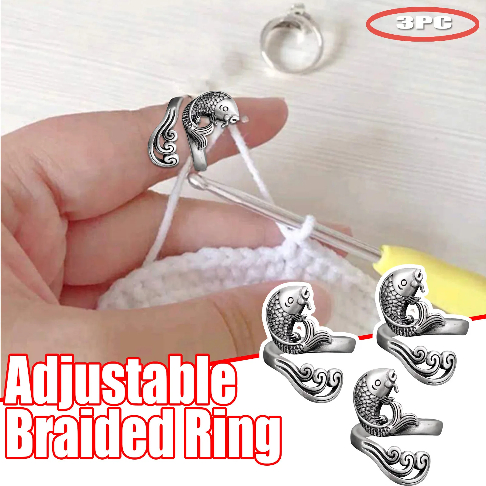 3PC Yarn Spring Guides Wear Thimble Finger Thimble Adjustable Knitting Loop Crochet Loop Sewing Accessories Knitting Ring