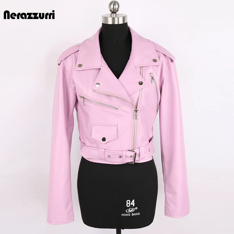 Imagem -04 - Nerazzurri-jaqueta Elegante de Motociclista de Couro Sintético para Mulheres Manga Comprida com Zíper Curta Verde Rosa 5xl 6xl 7xl Primavera Outono 2023