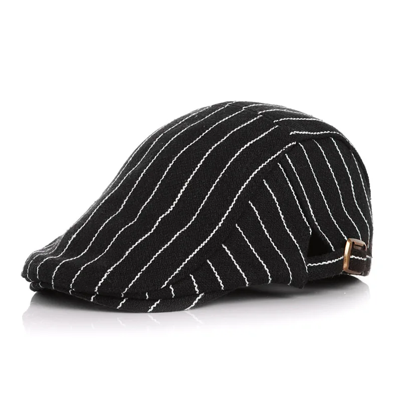 Spring Autumn Baby Hats Classic Striped Beret Hat for Boy Cotton Adjustable Kids Cap with Car Label Vintage Children Beret