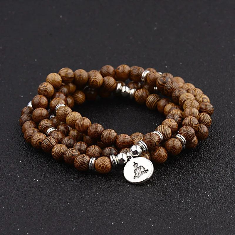 Unisex Women Men Yoga 108 Beads Rosary Bracelet Natural Sandalwood Buddhist Buddha Wood Prayer Beaded Lotus OM Bracelets Jewelry