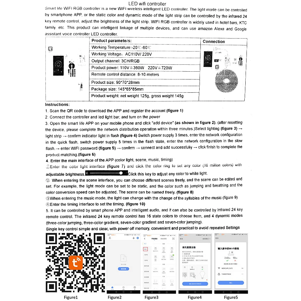 Controlador WIFI de 750W con Control remoto de 24 teclas para tira de luces LED RGB de neón, 5050, 2835, 220V, UE, Reino Unido, AU, 110V, EE. UU.