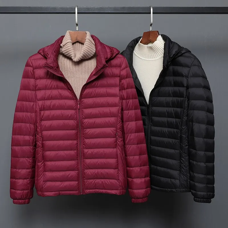 Fall Winter Women Ultralight Thin Down Jacket White Duck Down Hooded Jackets Remove Hat Warm Coat Parka Female Portable Outwear