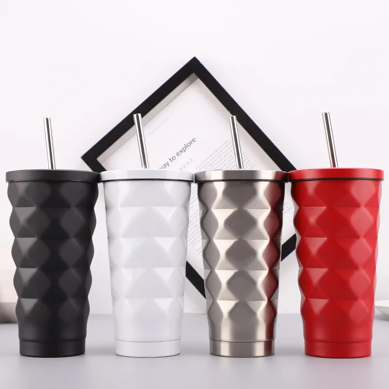 Stainless steel insulated cup Vacuum Flasks Water bottle Thermos 600ml Insulated Thermos Car Travel Drink Bottle with Straw