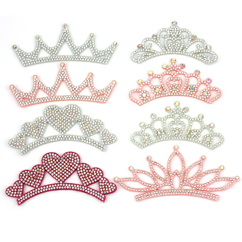 8Pcs Rhinestone Crown Appliques for Baby\'s Hair Clip Headwear Crafts Cap Shoes Jeans Patches Decoration Accessories Wholesale