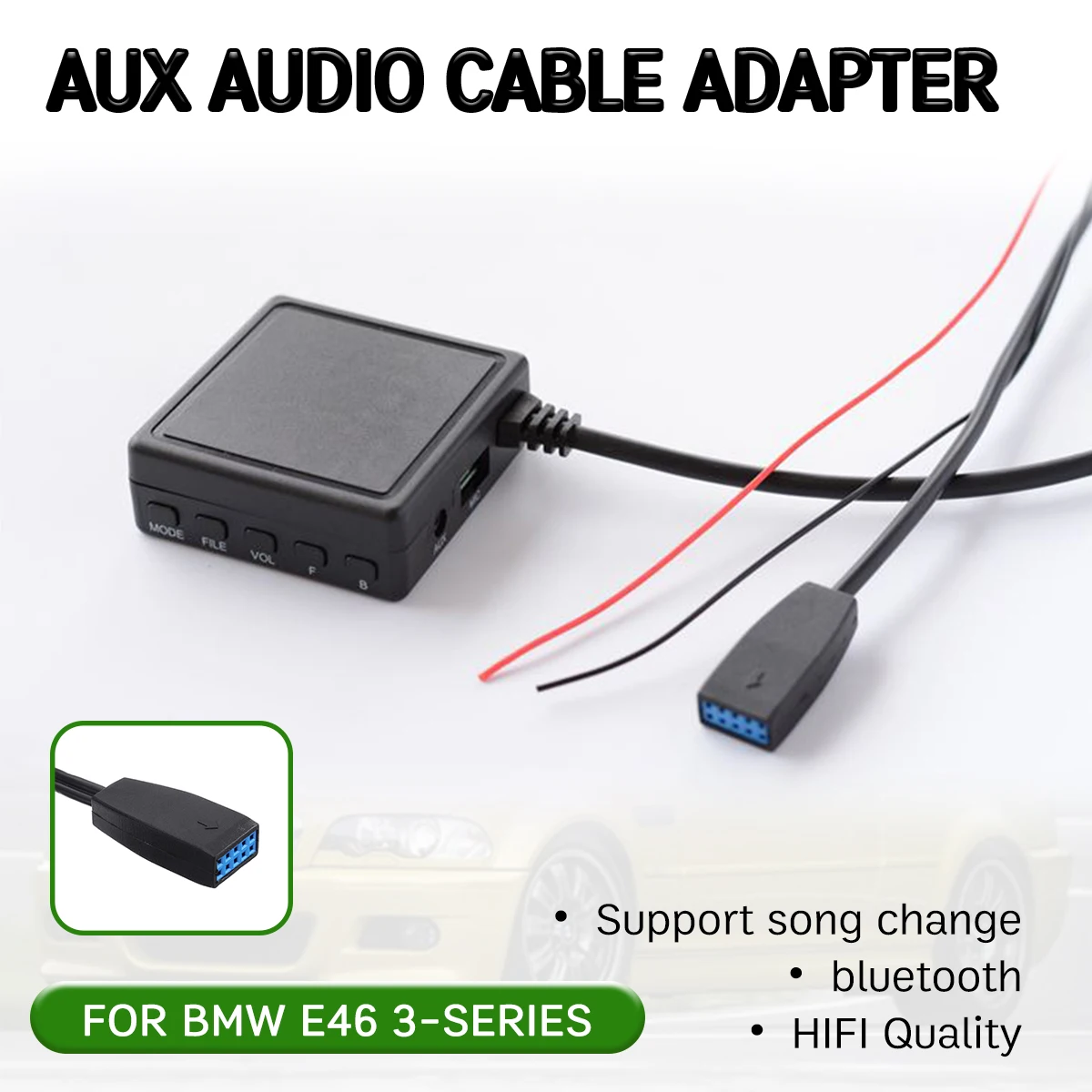 

bluetooth Aux Receiver Cable with USB,microphone Hands-free Aux Adapter for BMW E46 2002 2003 2004-2006 for 10 Pin CD Headunit