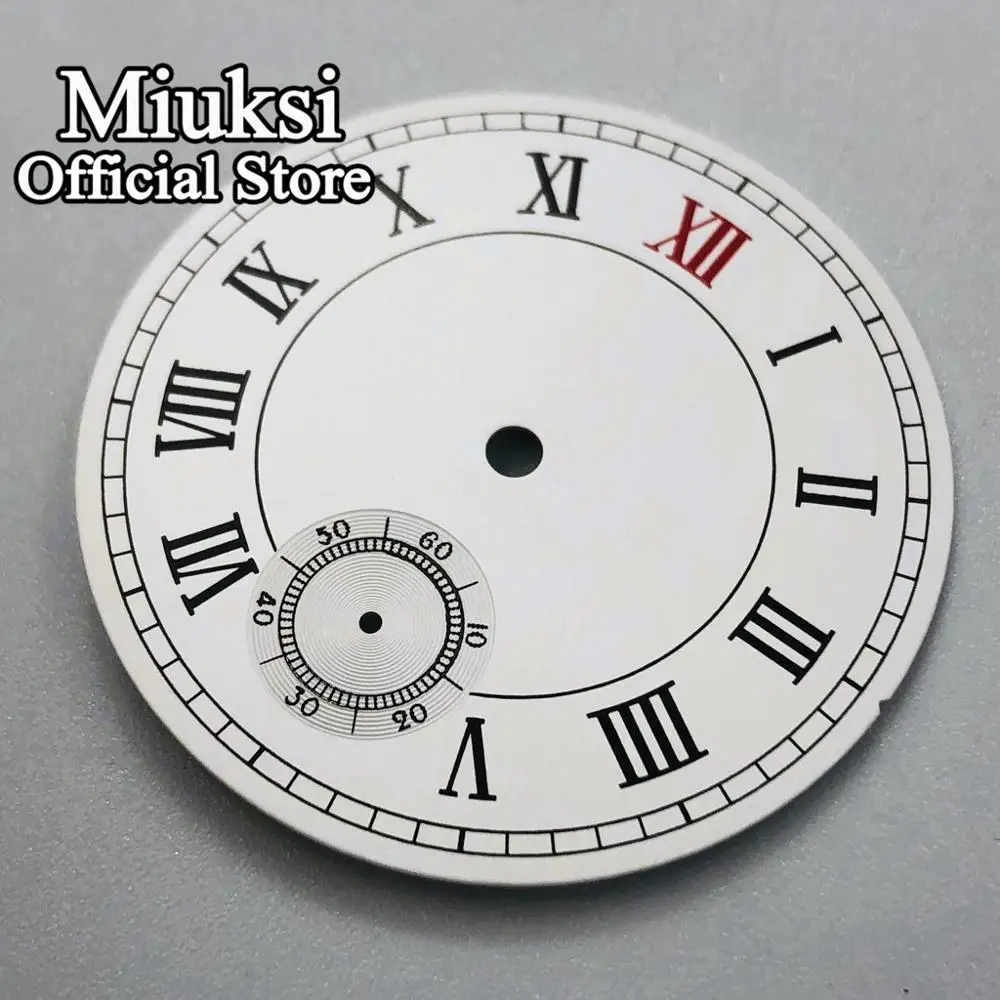 Miuksi 38.9mm white watch dial fit ETA 6498 or Seagull 3620 series movements