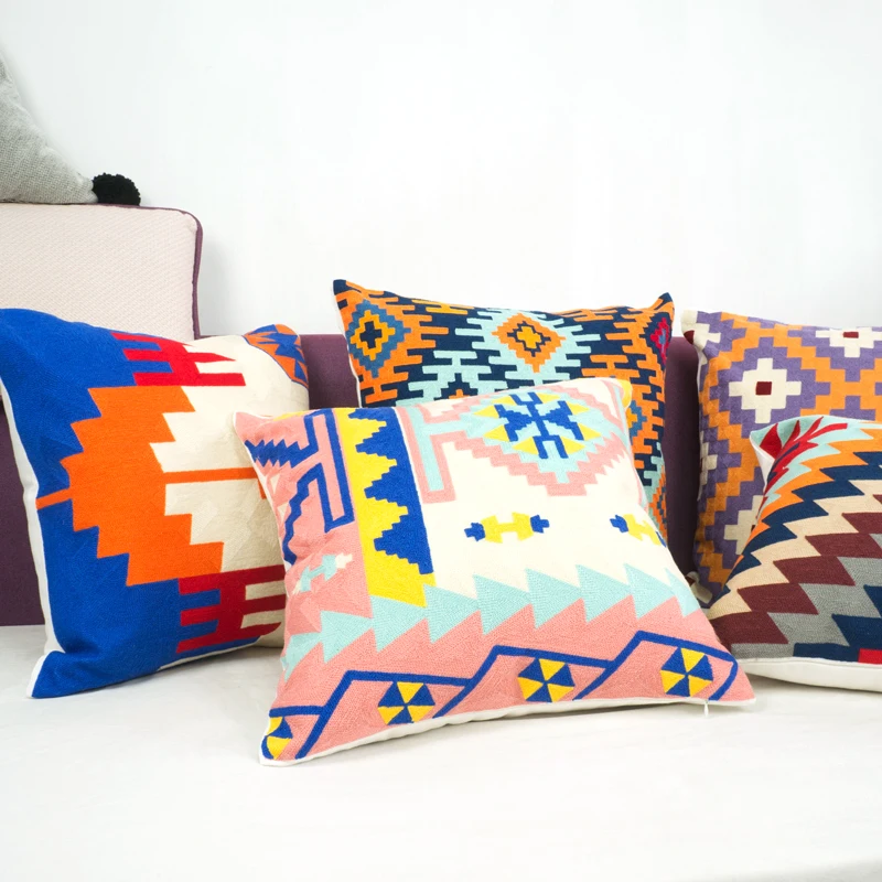 Kilim Ethnic Pattern Cushion Cover Embroidery Throw Pillow Cover For Sofa Chair Cushion Case Decorative 45x45cm Without Stuffing