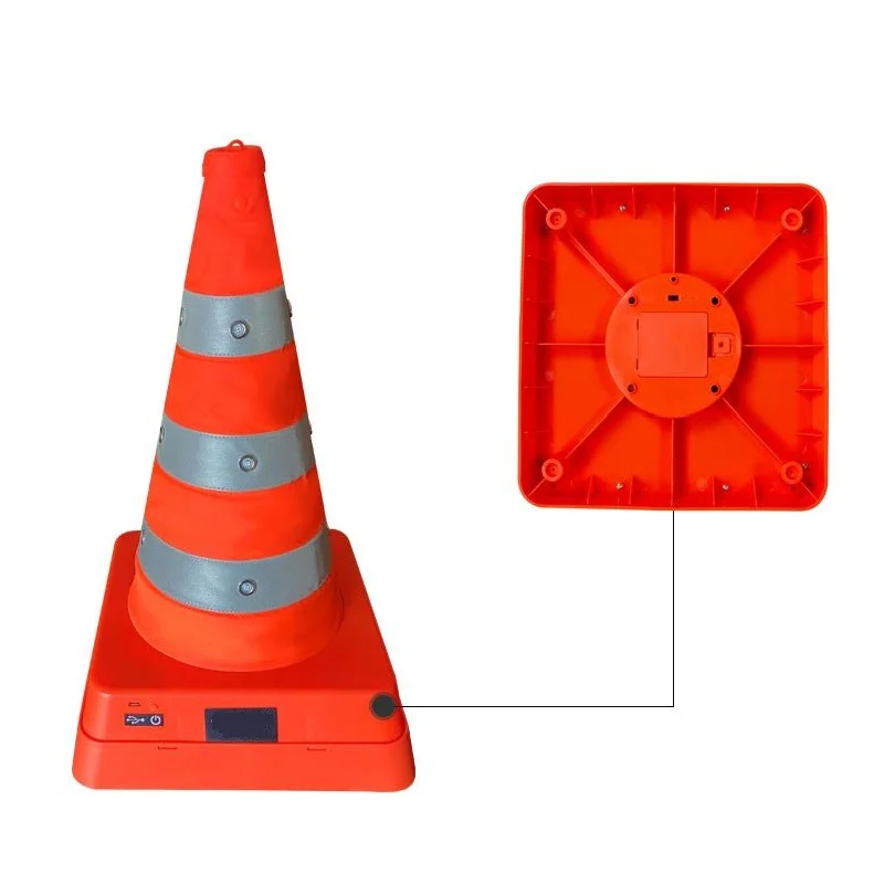 70CM Flashing Warning LED Safety Road Cone Foldable Roadblock Rechargeable Telescopic Ice Cream Shape Reflective Traffic Cone