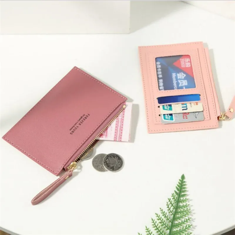 

Men's Women's PU Zipper Cash ID Card Credit Card Holder Pure Color Mini Business Card Case Name Card Holder Holiday Gift