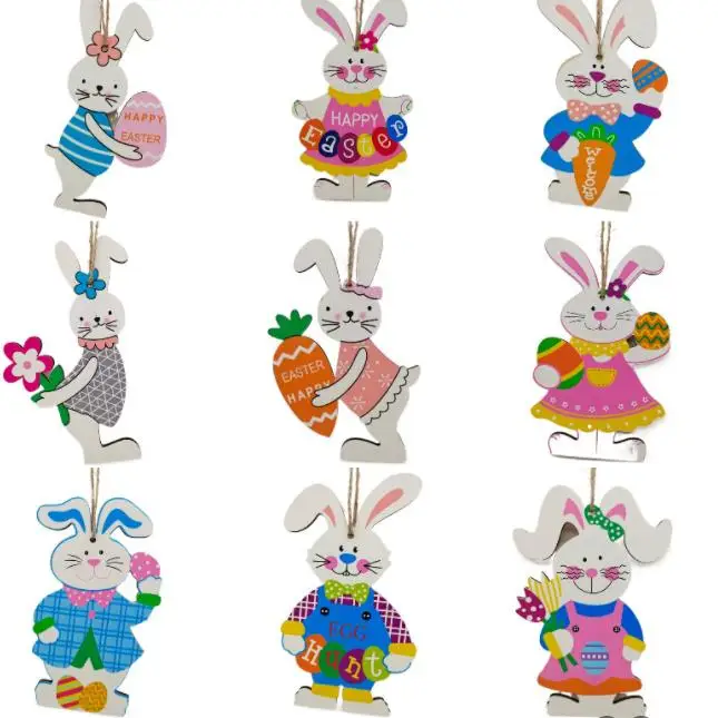 

Easter Wooden Hanging party favor Ornaments Bunny Rabbit Themed Tags for Home Wall Tree Decor SN2026