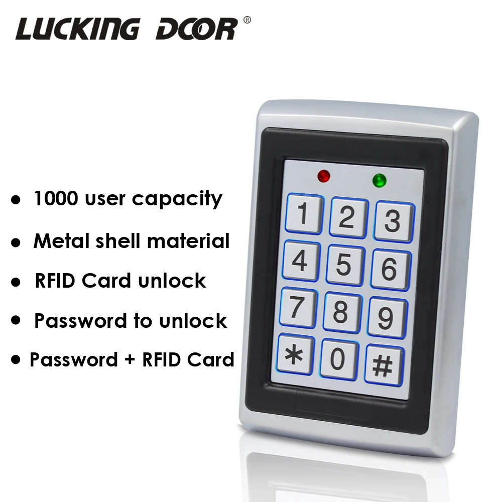 125Khz RFID Card Reader Metal Access Control System EM Card Keypad 1000 User Keyfobs Electric Door Access Opener