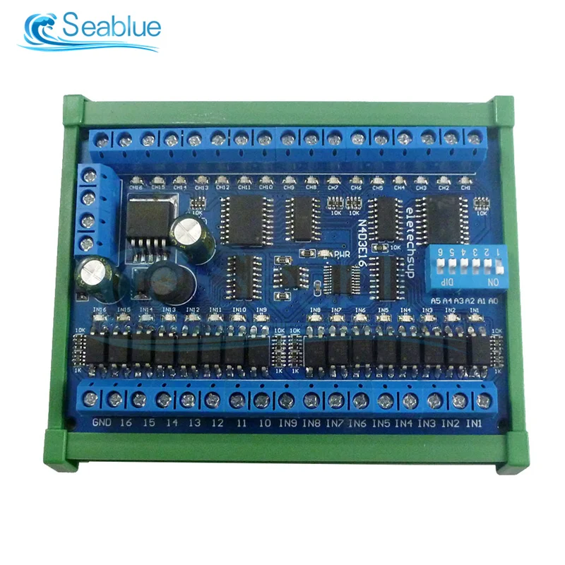 16 in 16 Out RS485 Remote Control Switch PLC IO Expansion Board Modbus RTU Module Board Only / With DIN Rail Shell DC 12V 24V